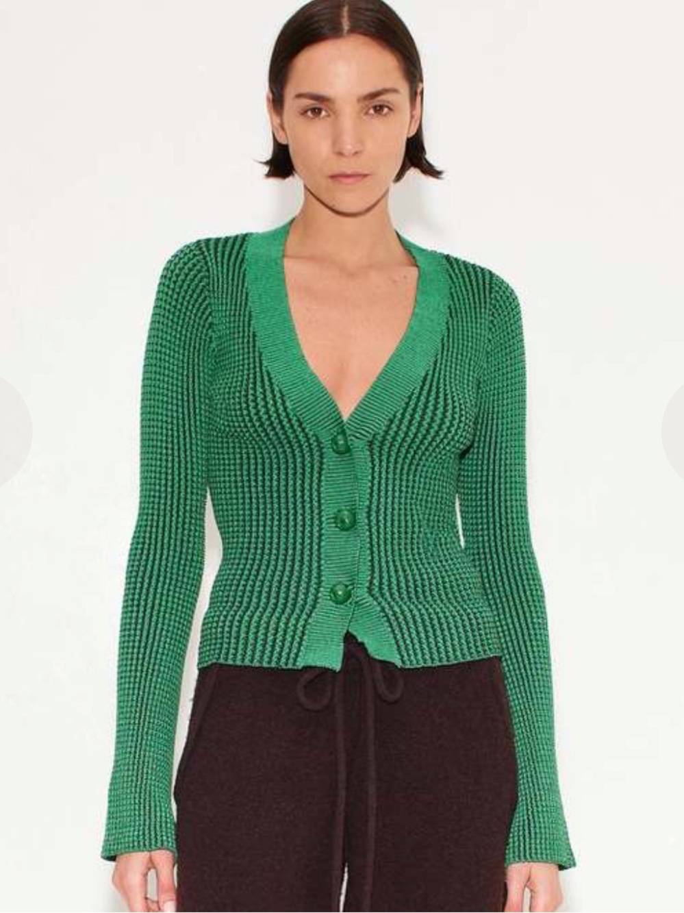 Simon Miller Gummy Green Ribbed V-Neck Button Cardigan